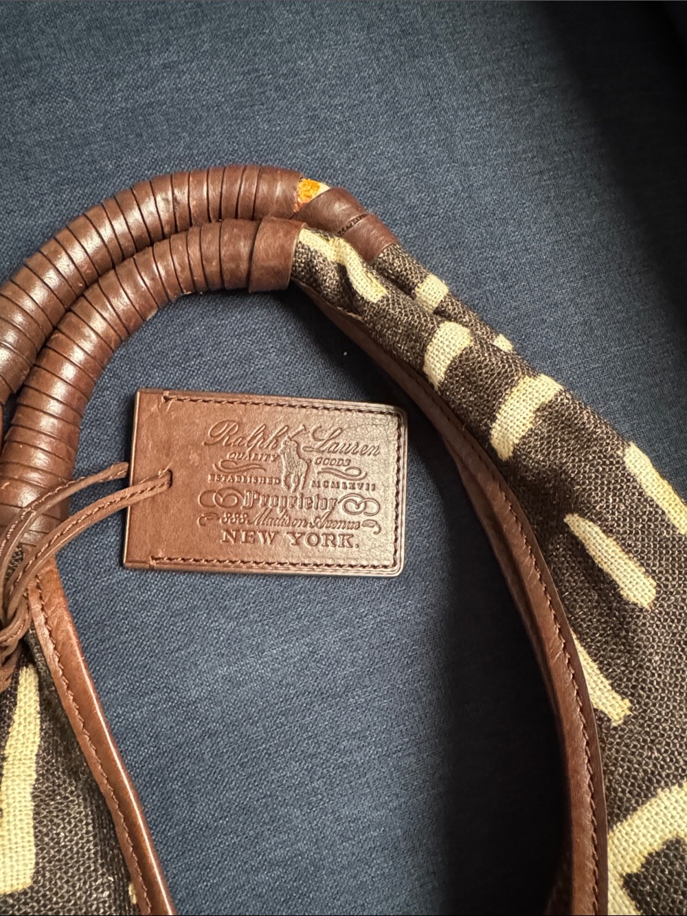 Ralph Lauren Black and Cream Printed Canvas Hobo Bag - Picture 5 of 8